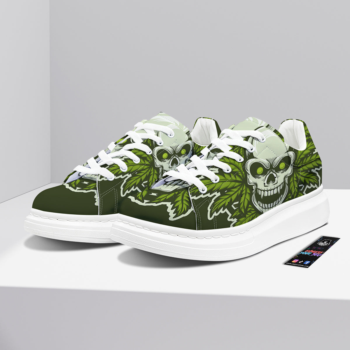 Skull Cannabis Print Platform Shoes-grizzshop