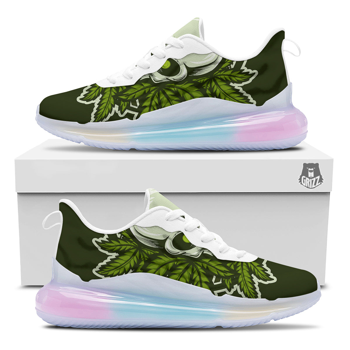 Skull Cannabis Print Running Sneakers-grizzshop