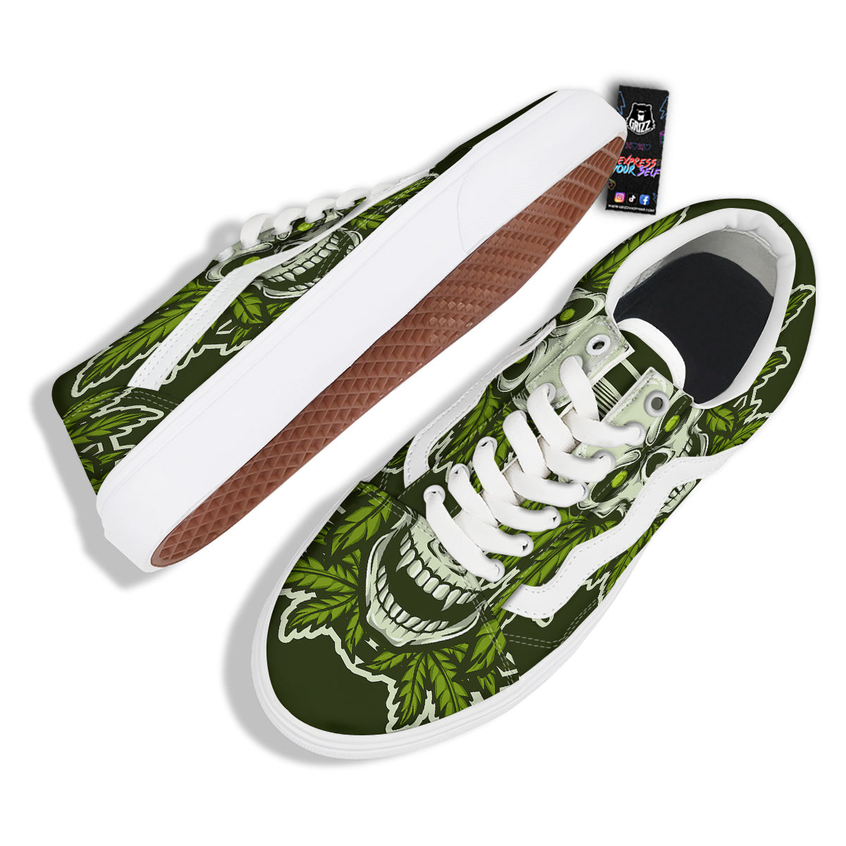 Skull Cannabis Print Skate Shoes-grizzshop