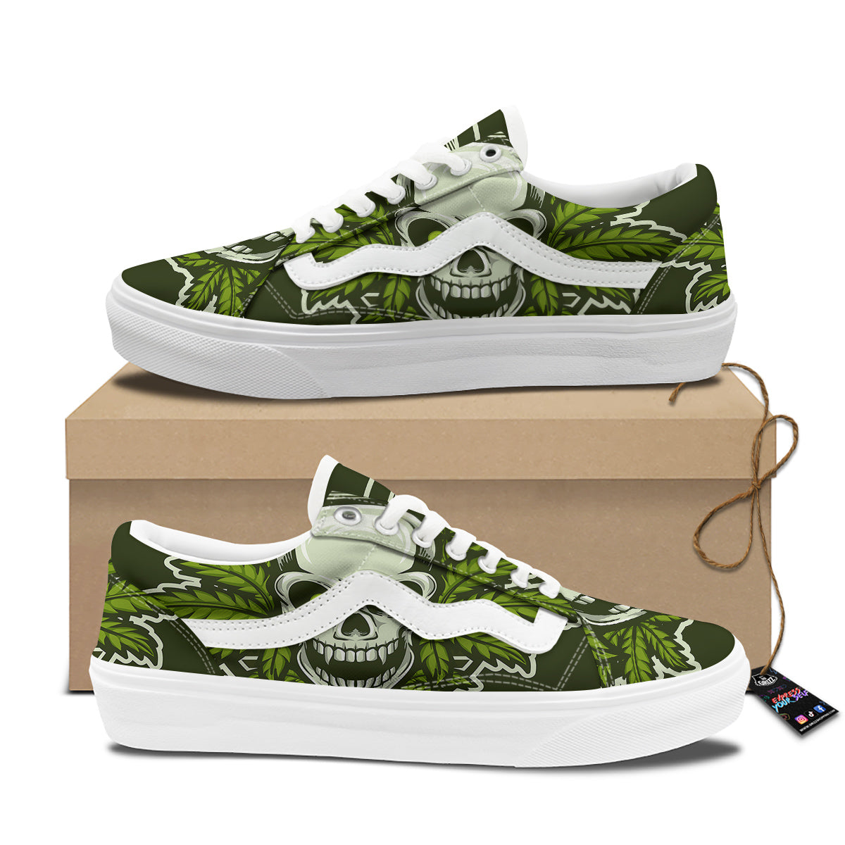 Skull Cannabis Print Skate Shoes-grizzshop