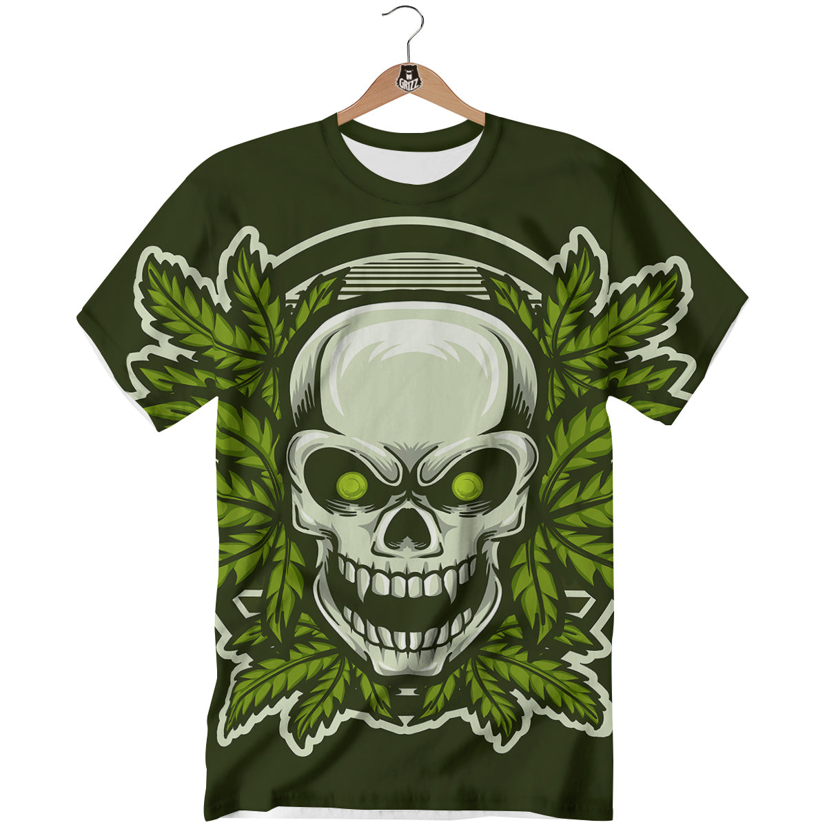 Skull Cannabis Print T-Shirt-grizzshop