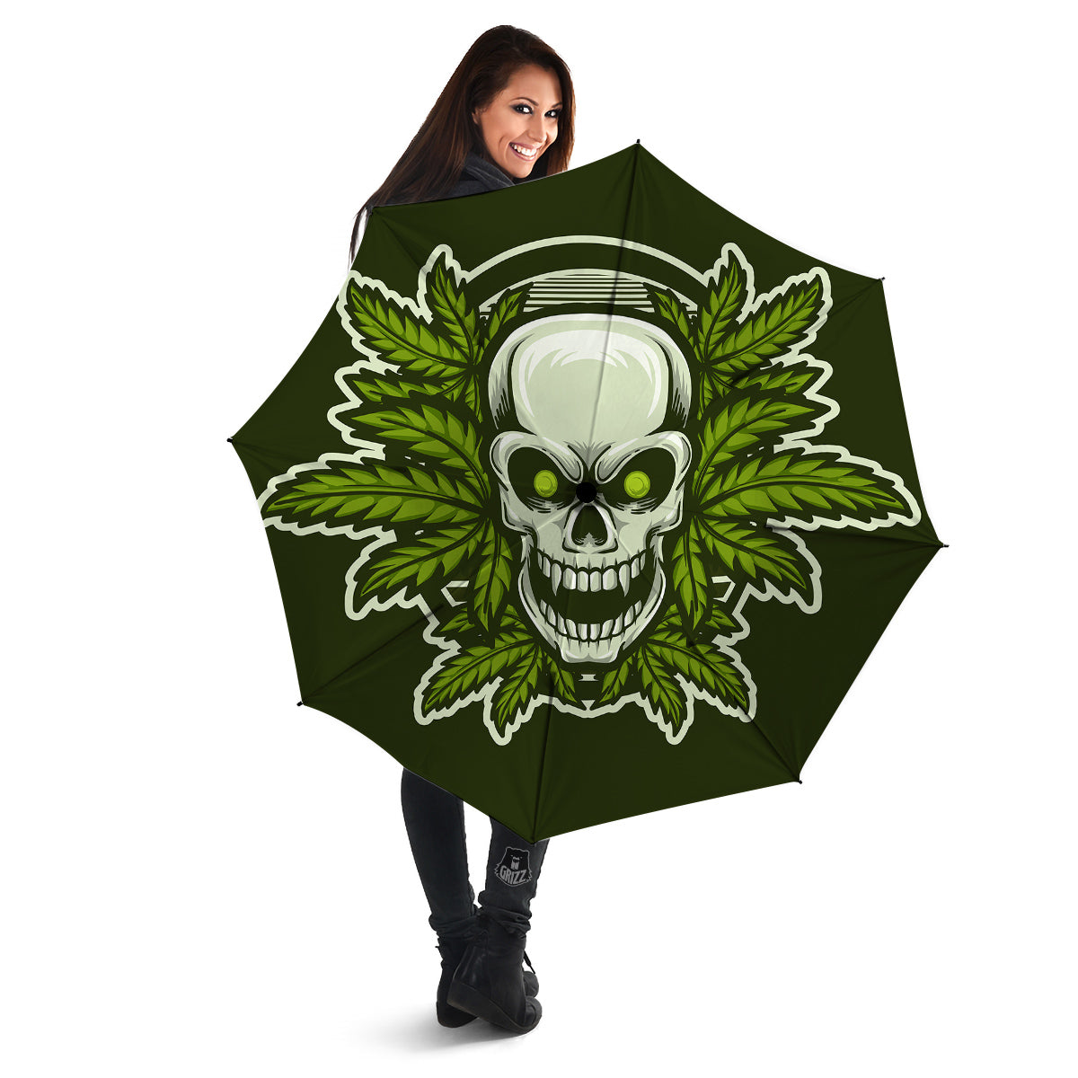 Skull Cannabis Print Umbrella-grizzshop