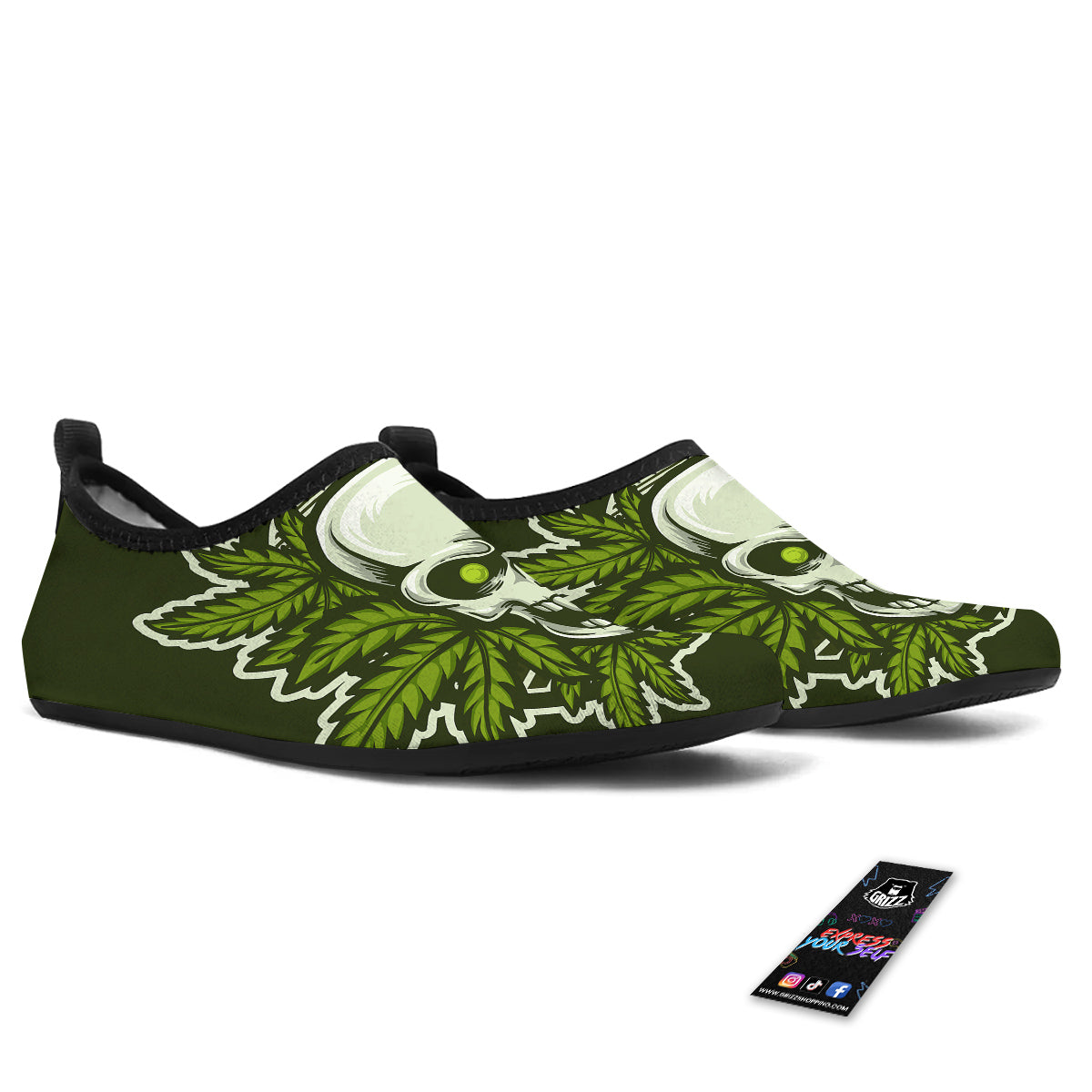 Skull Cannabis Print Water Shoes-grizzshop