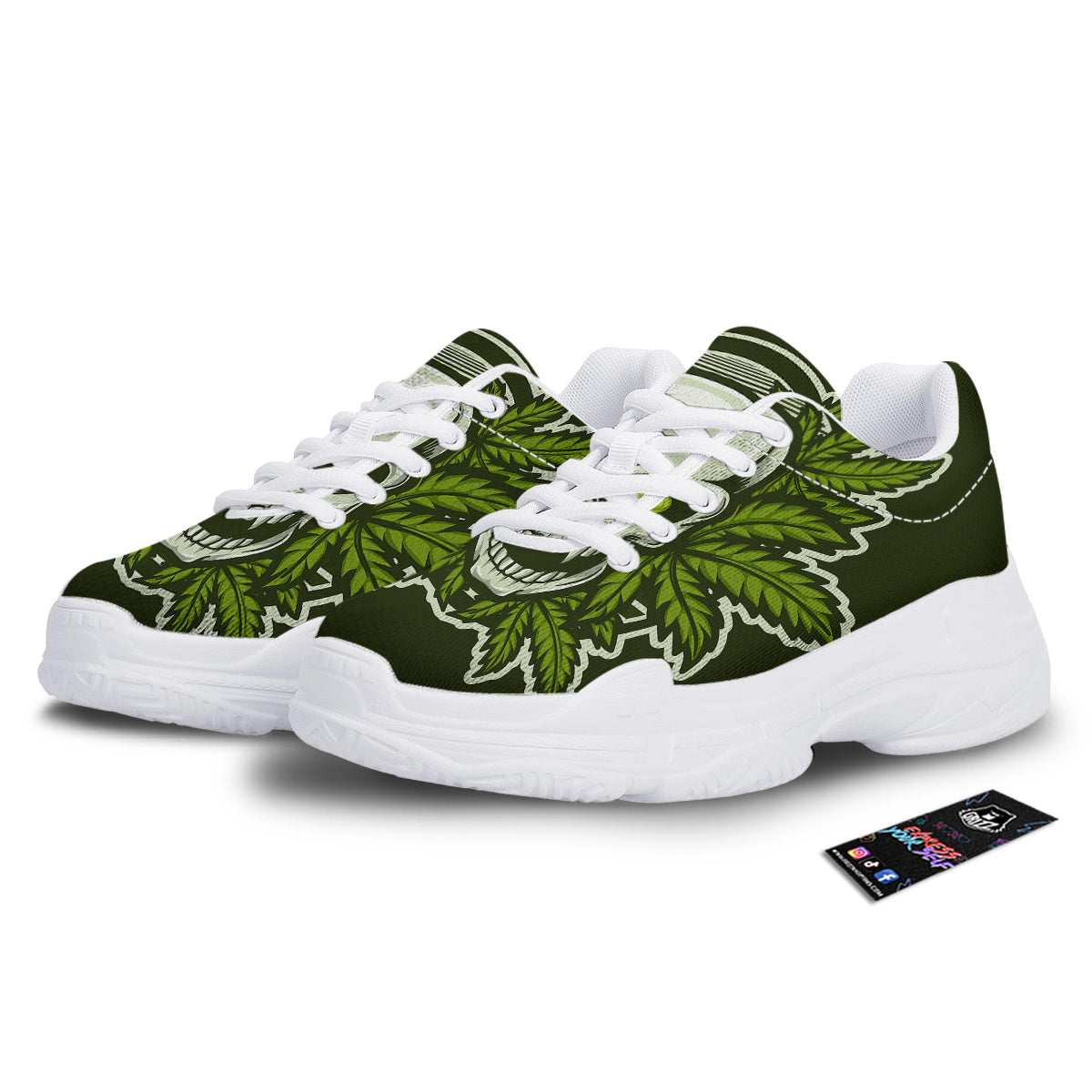 Skull Cannabis Print White Chunky Shoes-grizzshop