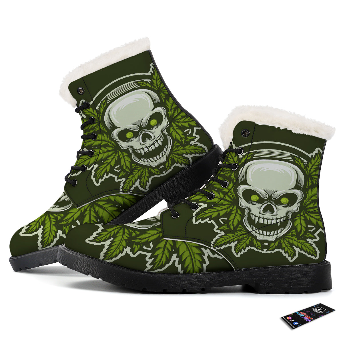 Skull Cannabis Print Winter Boots-grizzshop