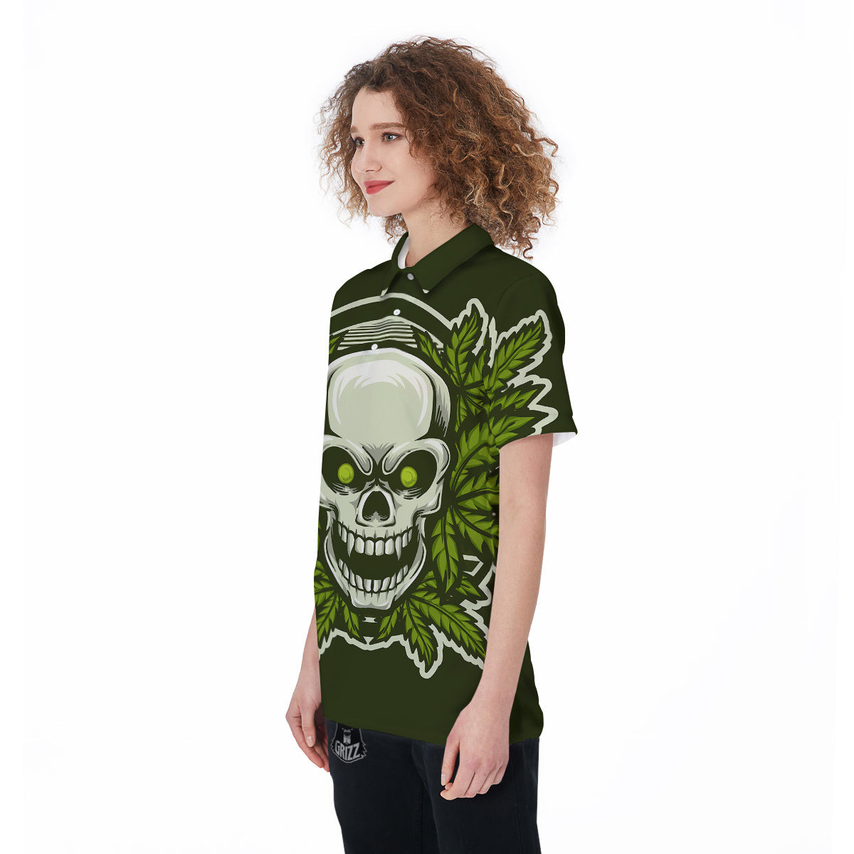 Skull Cannabis Print Women's Golf Shirts-grizzshop