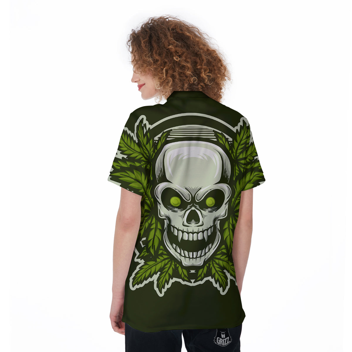 Skull Cannabis Print Women's Golf Shirts-grizzshop