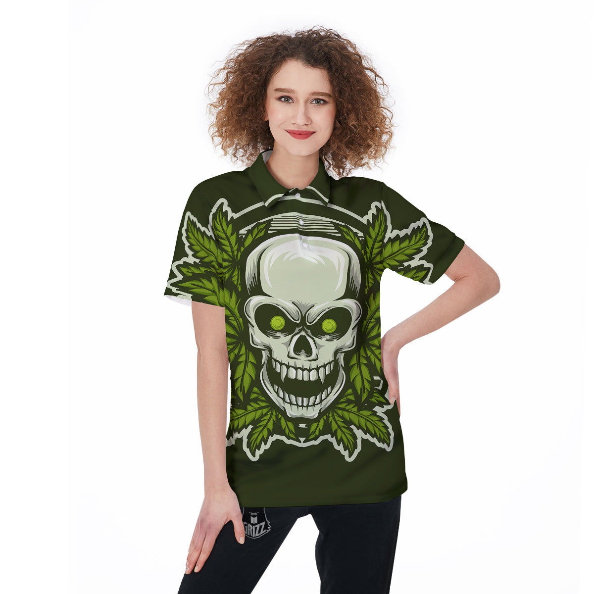Skull Cannabis Print Women's Golf Shirts-grizzshop