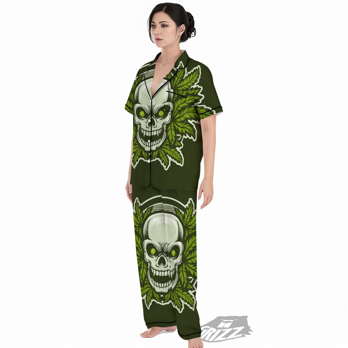 Skull Cannabis Print Women's Pajamas Set-grizzshop