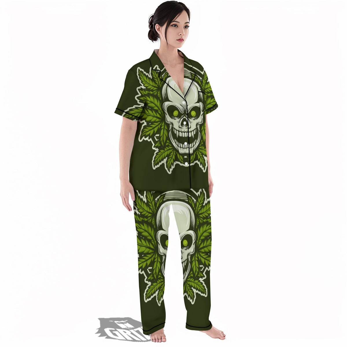 Skull Cannabis Print Women's Pajamas Set-grizzshop