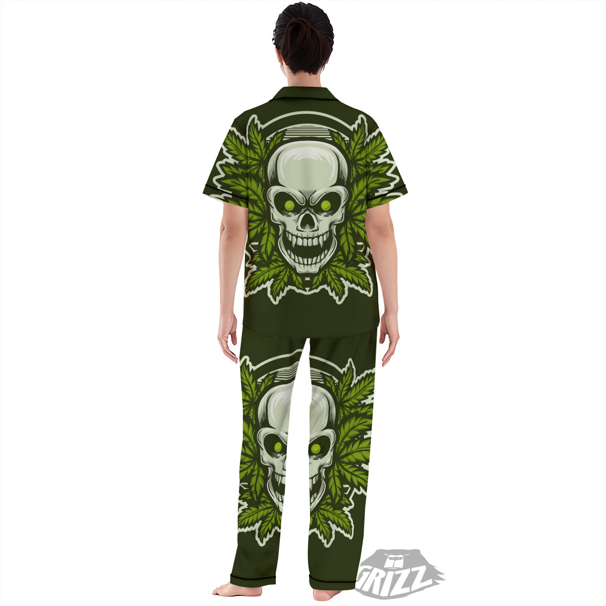 Skull Cannabis Print Women's Pajamas Set-grizzshop