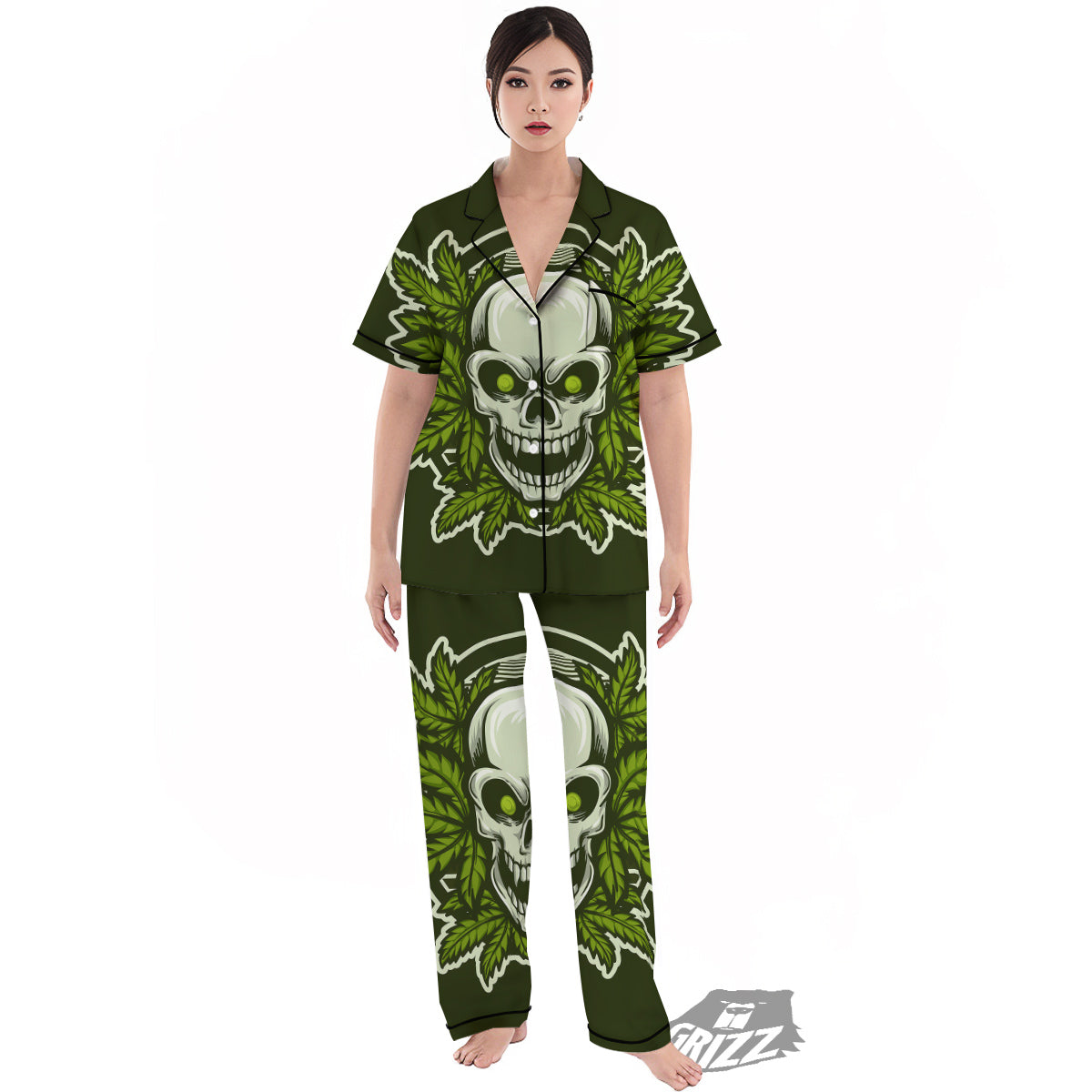 Skull Cannabis Print Women's Pajamas Set-grizzshop