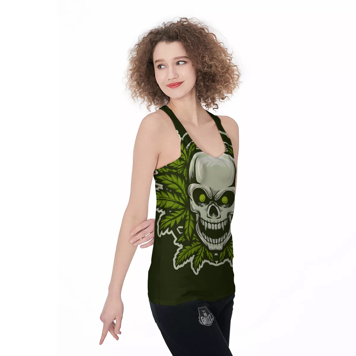 Skull Cannabis Print Women's Racerback Tank Top-grizzshop