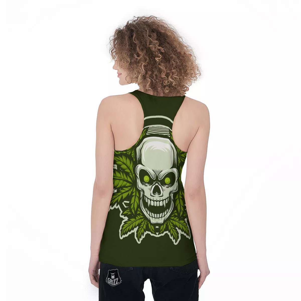 Skull Cannabis Print Women's Racerback Tank Top-grizzshop