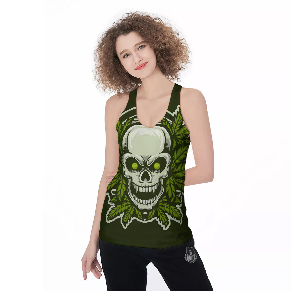 Skull Cannabis Print Women's Racerback Tank Top-grizzshop