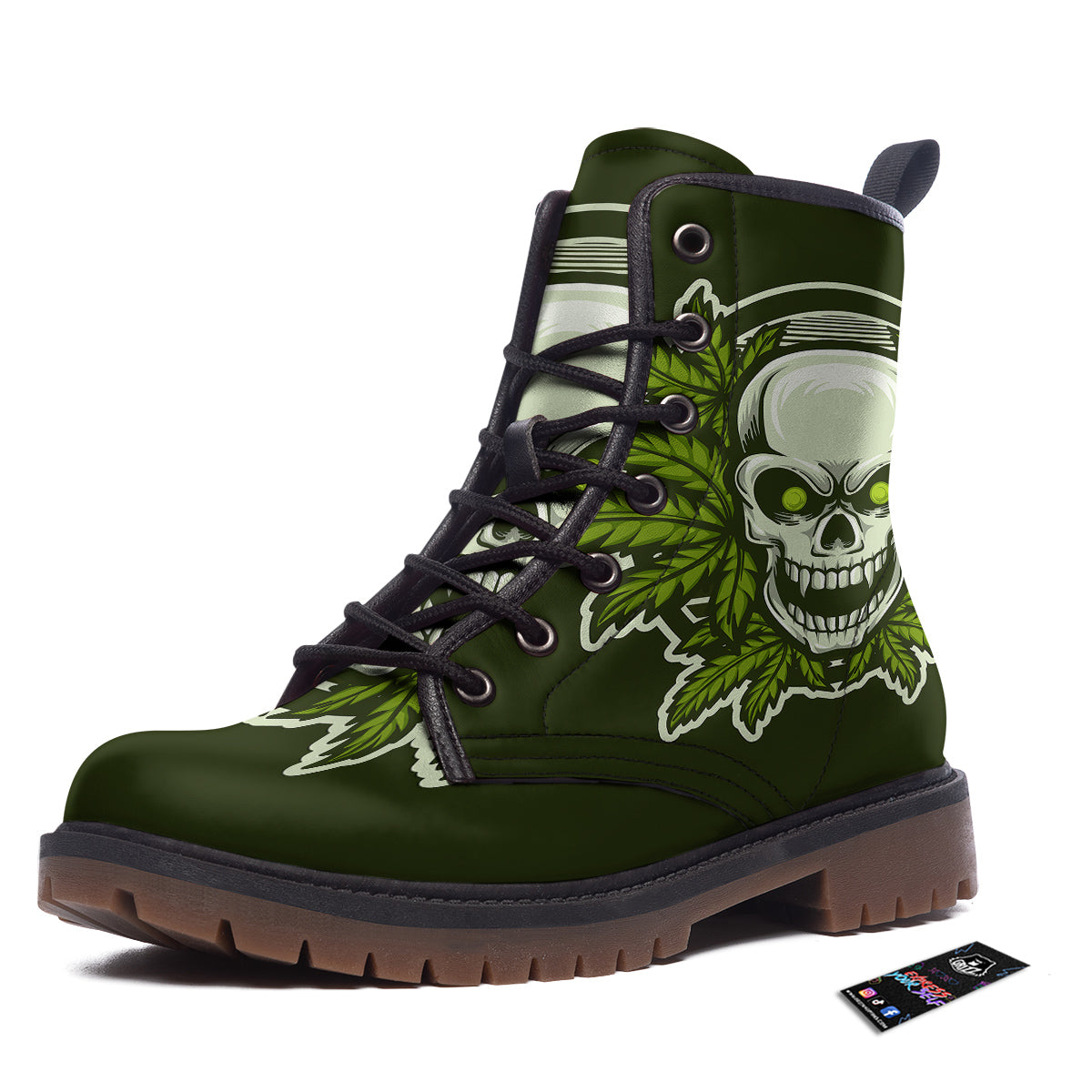 Skull Cannabis Print Work Boots-grizzshop