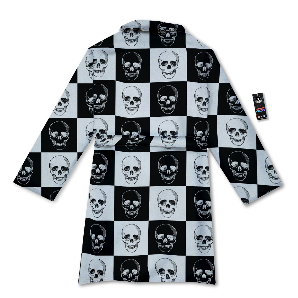 Skull Checkered Print Pattern Bathrobe-grizzshop