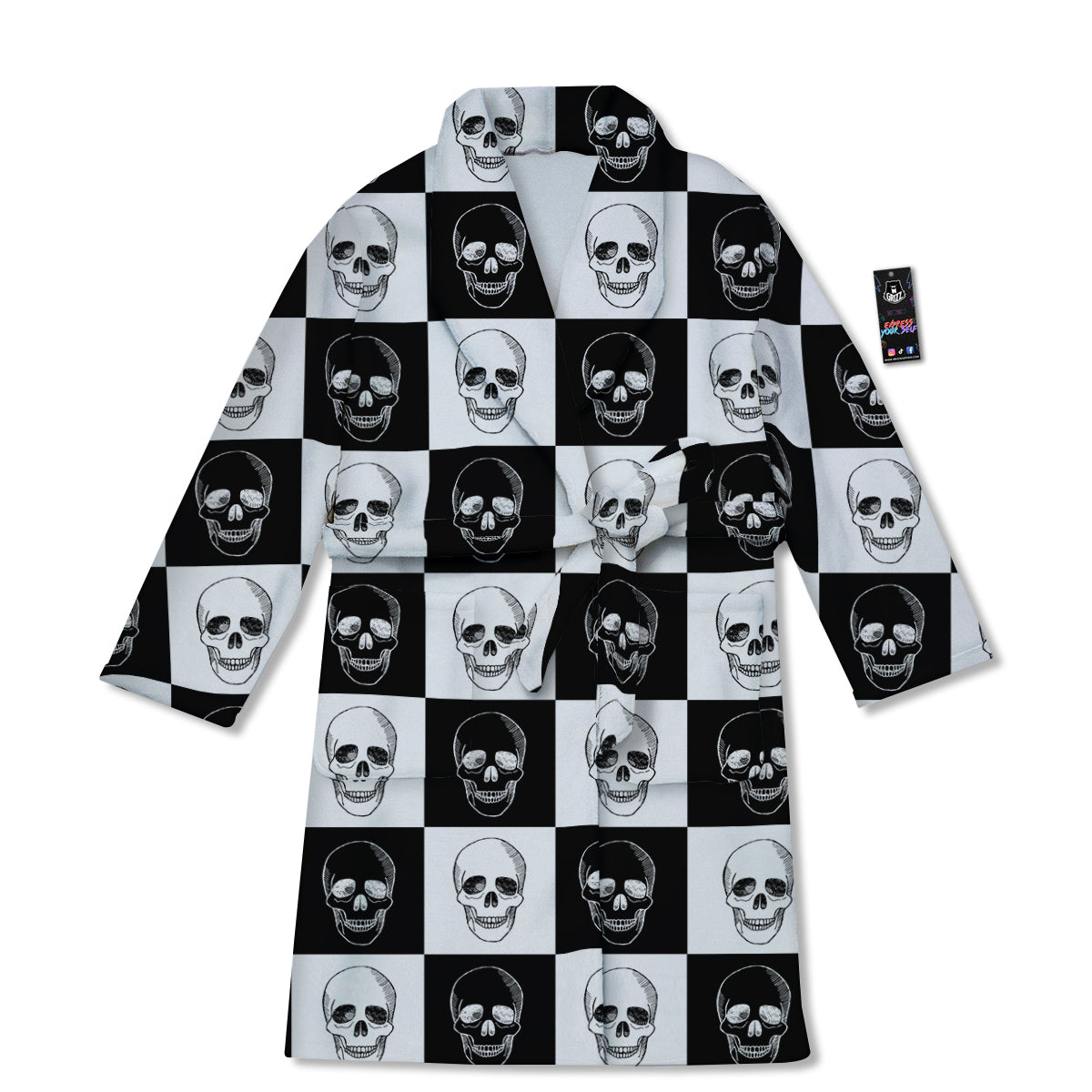 Skull Checkered Print Pattern Bathrobe-grizzshop