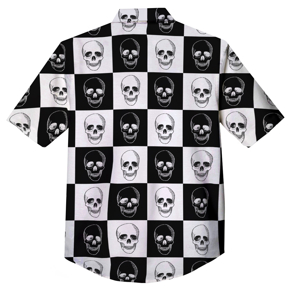 Skull Checkered Print Pattern Button Up Shirt-grizzshop