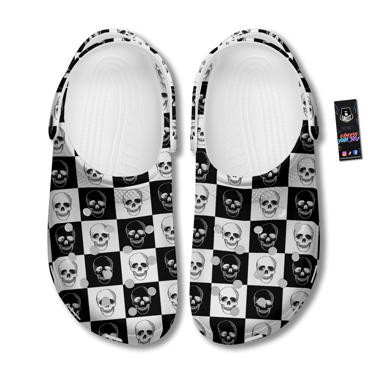 Skull Checkered Print Pattern Clog-grizzshop