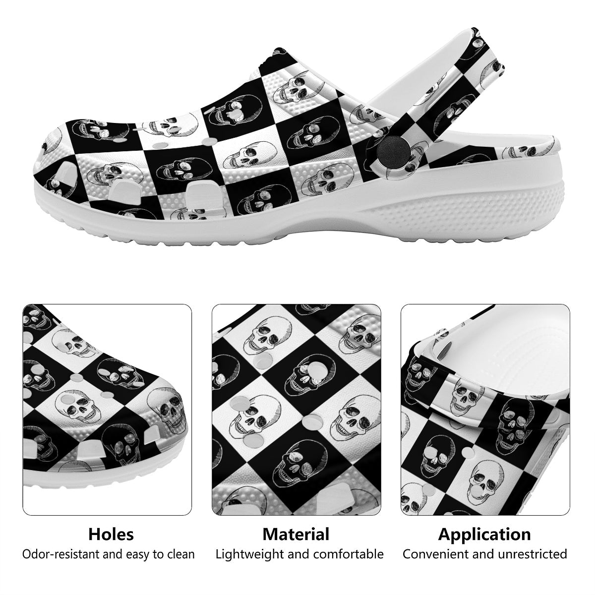 Skull Checkered Print Pattern Clog-grizzshop