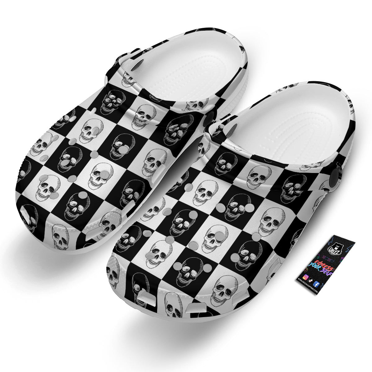 Skull Checkered Print Pattern Clog-grizzshop