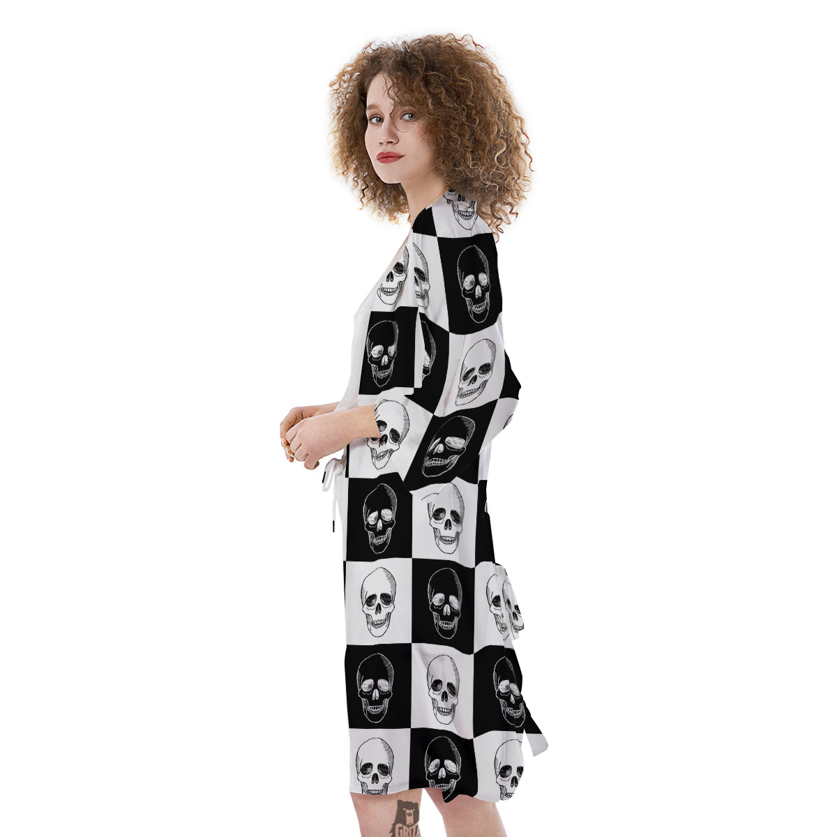 Skull Checkered Print Pattern Kimono-grizzshop