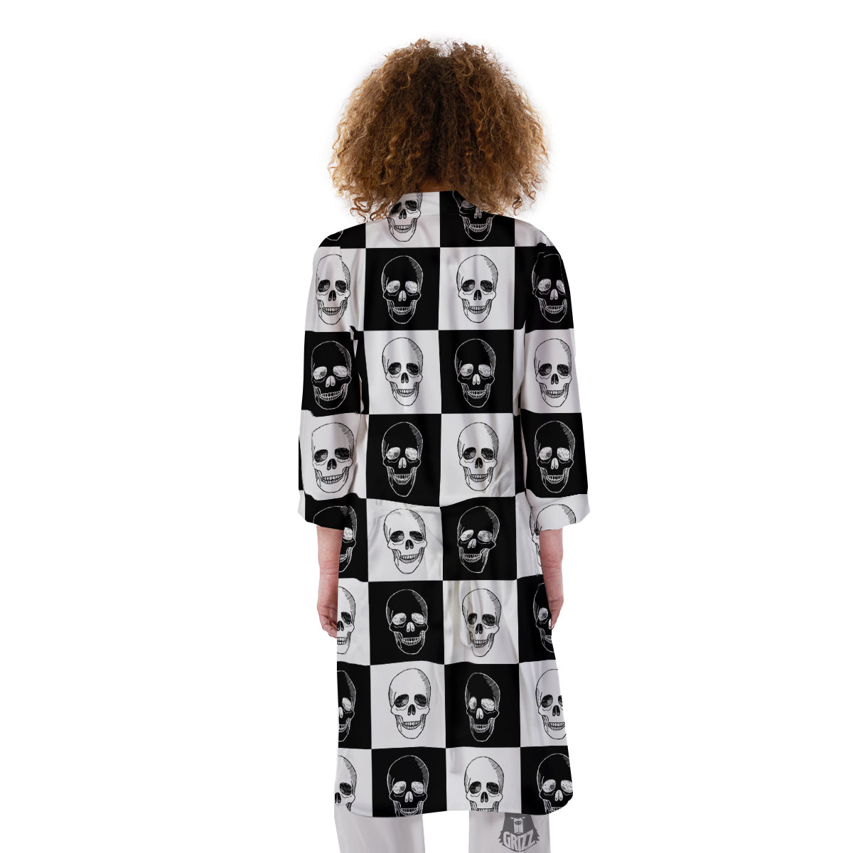 Skull Checkered Print Pattern Kimono-grizzshop