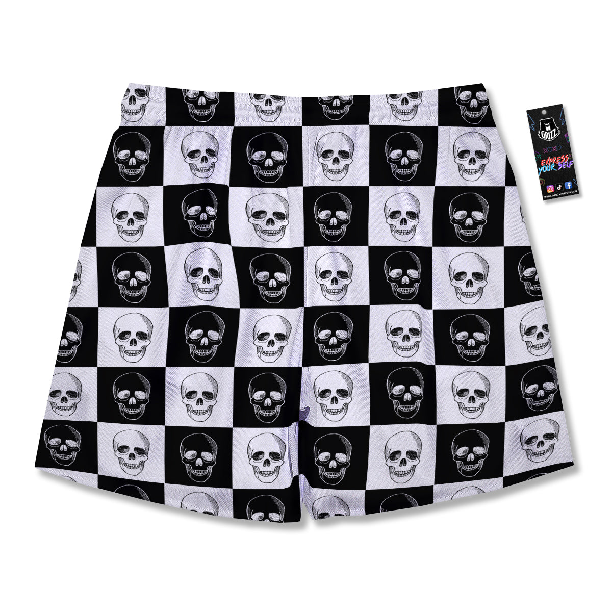 Skull Checkered Print Pattern Men's Running Shorts-grizzshop