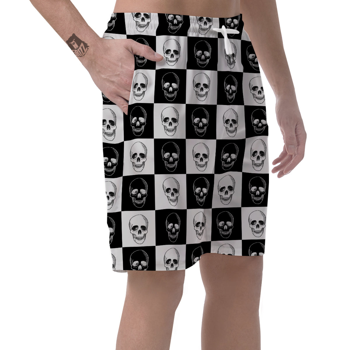 Skull Checkered Print Pattern Men's Shorts-grizzshop
