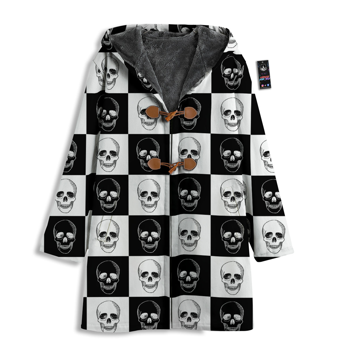 Skull Checkered Print Pattern Men's Windbreaker Jacket-grizzshop