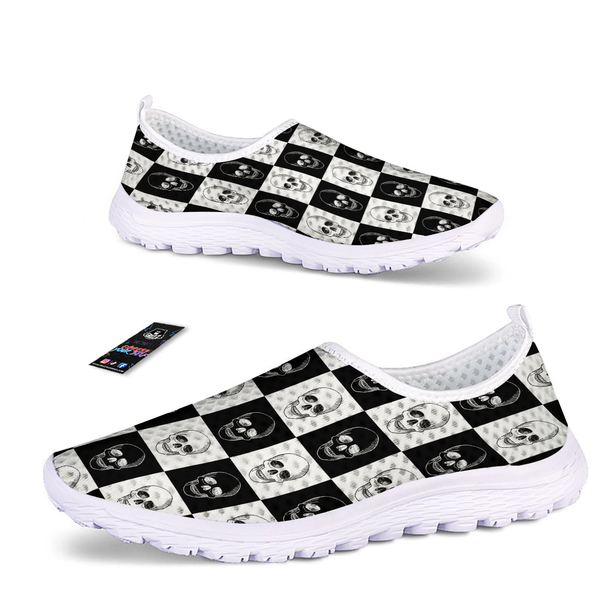Skull Checkered Print Pattern Nurse Shoes-grizzshop