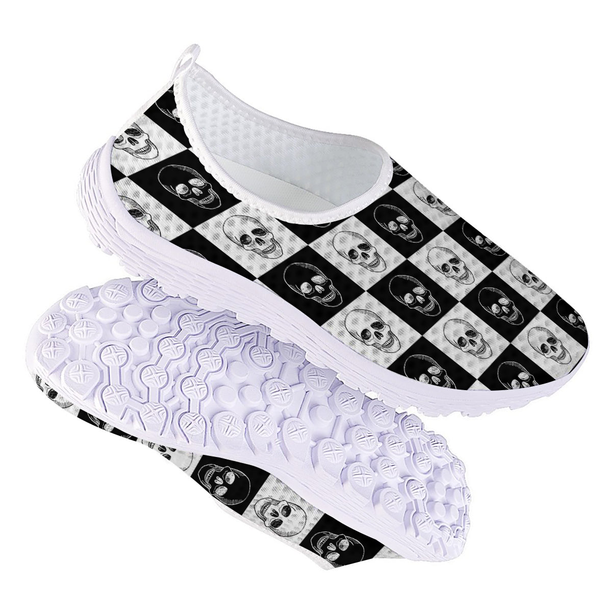 Skull Checkered Print Pattern Nurse Shoes-grizzshop