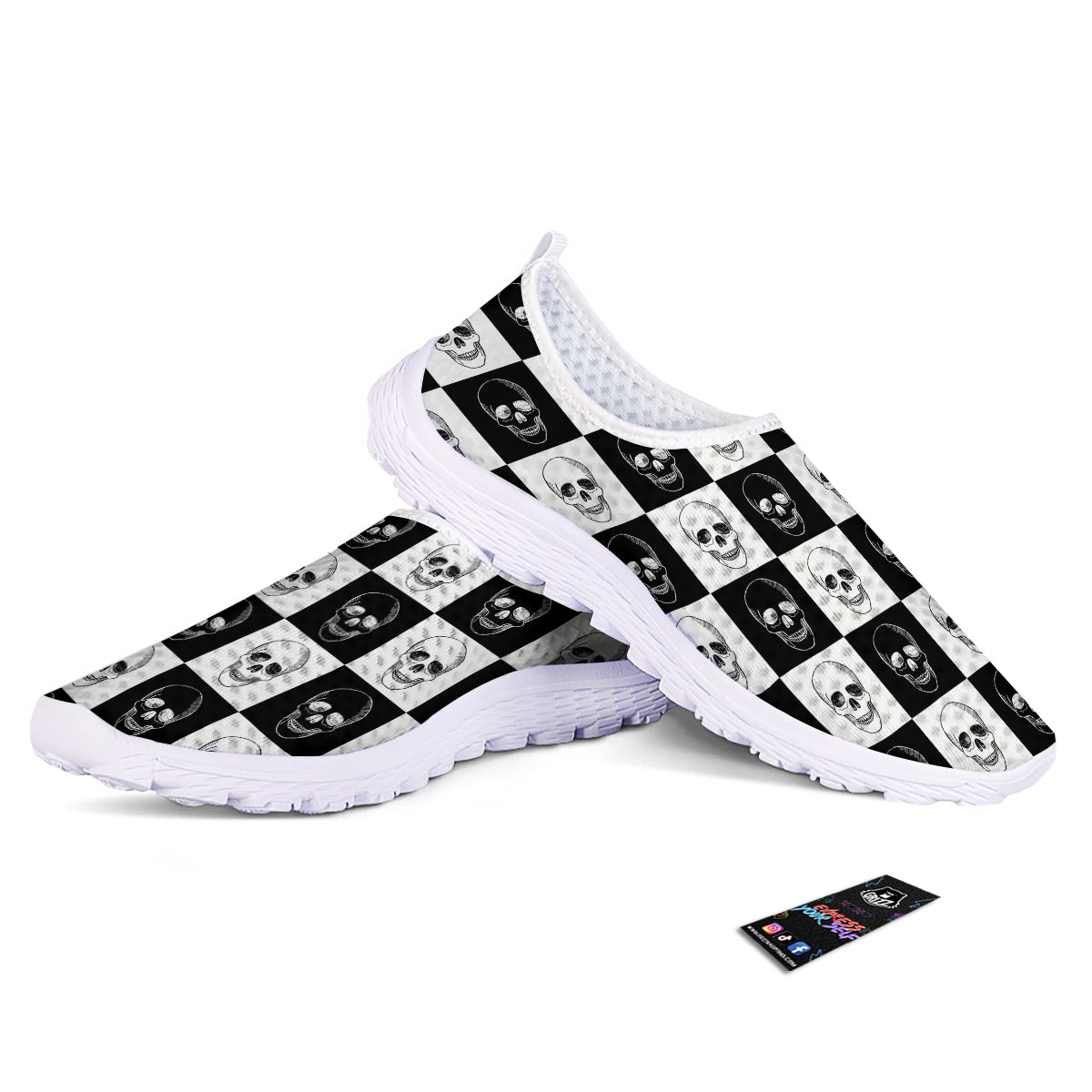 Skull Checkered Print Pattern Nurse Shoes-grizzshop