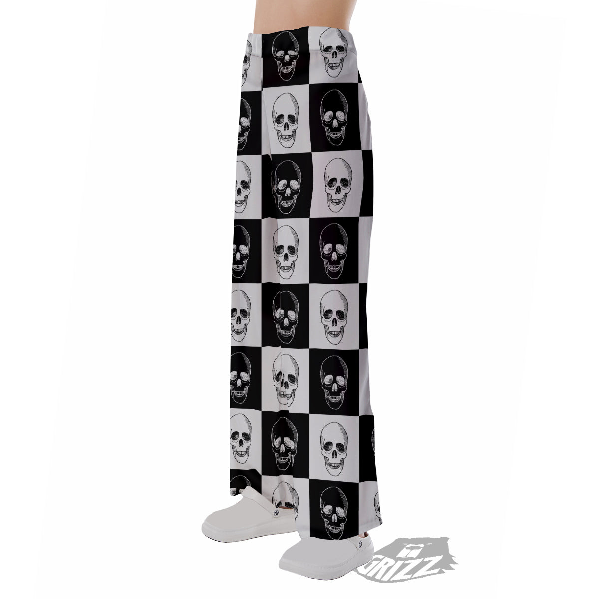 Skull Checkered Print Pattern Pajama Pants-grizzshop