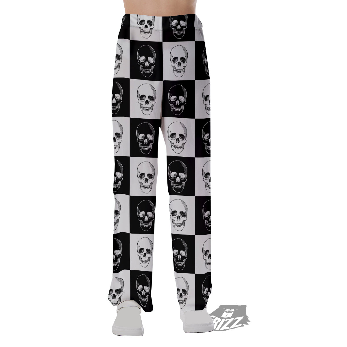 Skull Checkered Print Pattern Pajama Pants-grizzshop