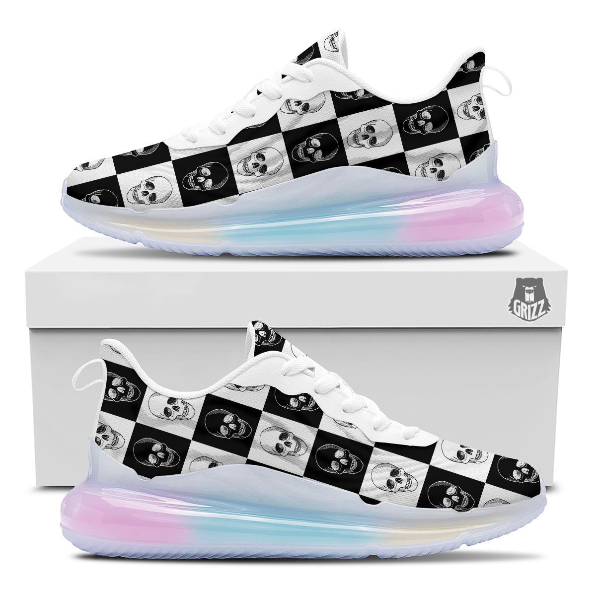 Skull Checkered Print Pattern Running Sneakers-grizzshop