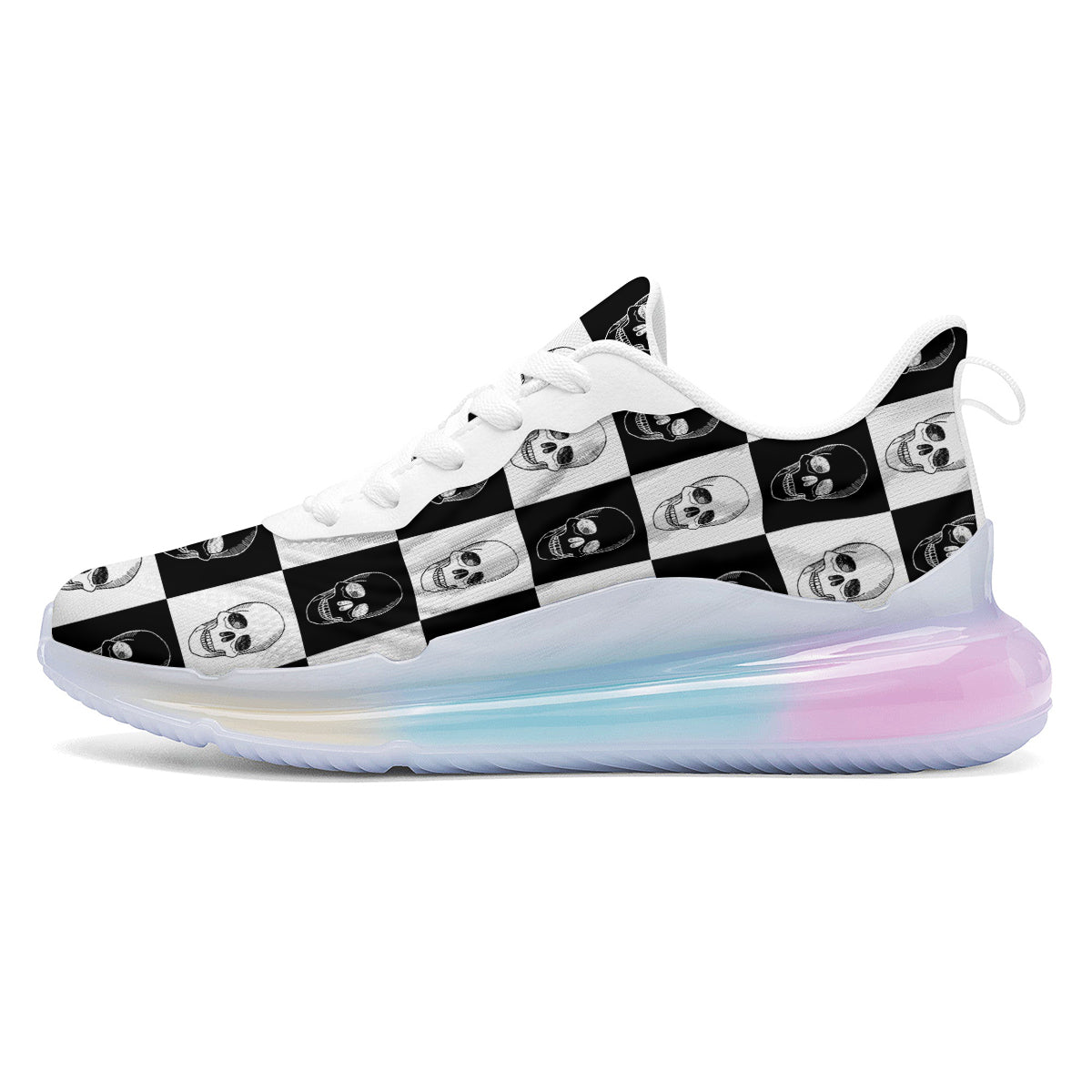 Skull Checkered Print Pattern Running Sneakers-grizzshop