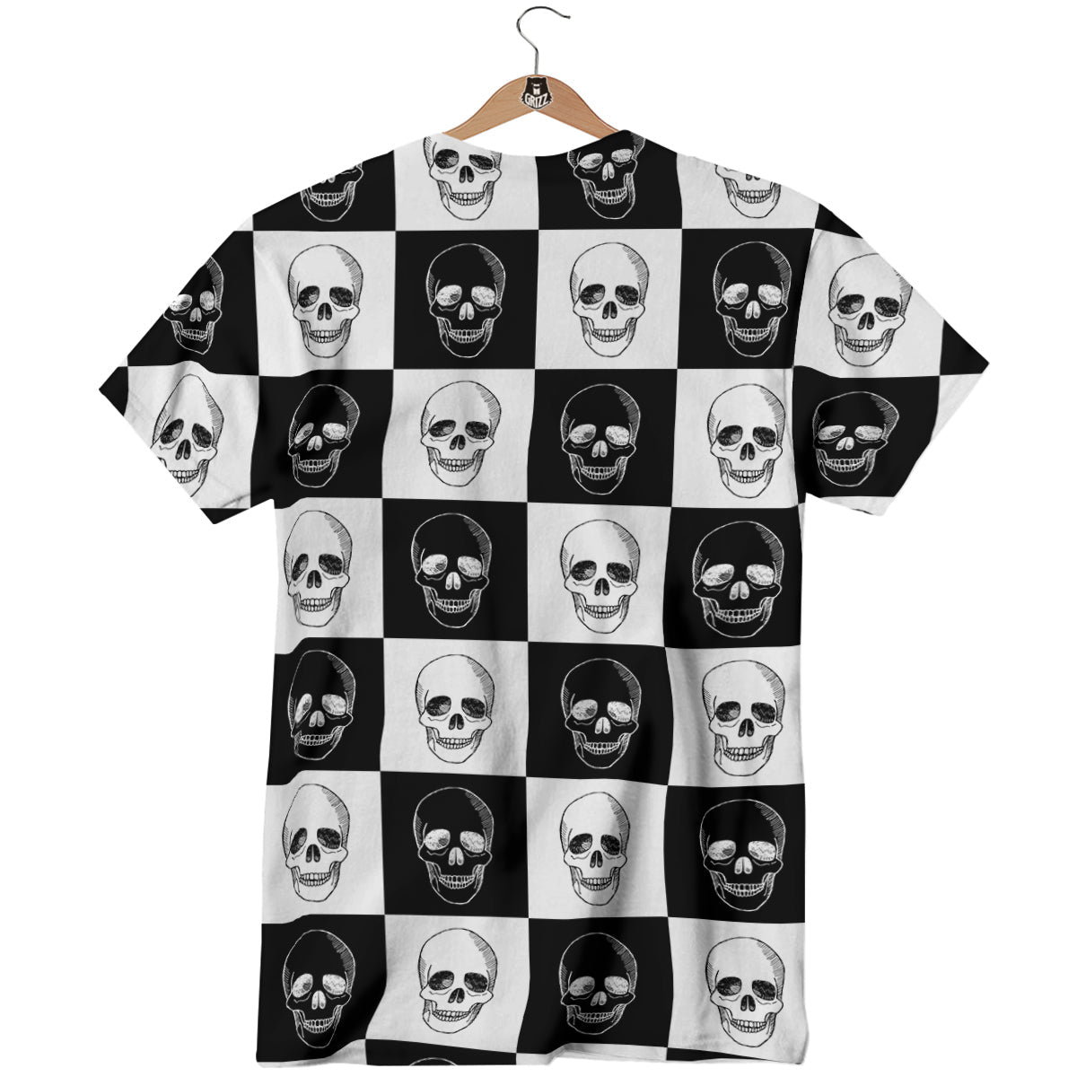 Skull Checkered Print Pattern T-Shirt-grizzshop
