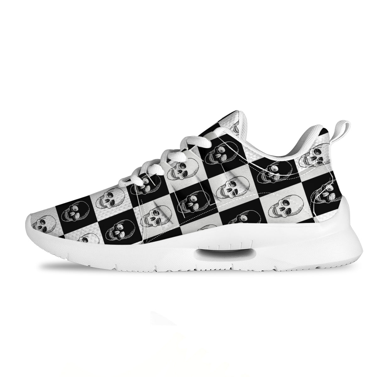 Skull Checkered Print Pattern Tennis Shoes-grizzshop