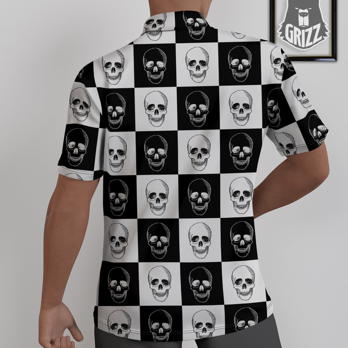 Skull Checkered Print Pattern Untucked Shirts-grizzshop