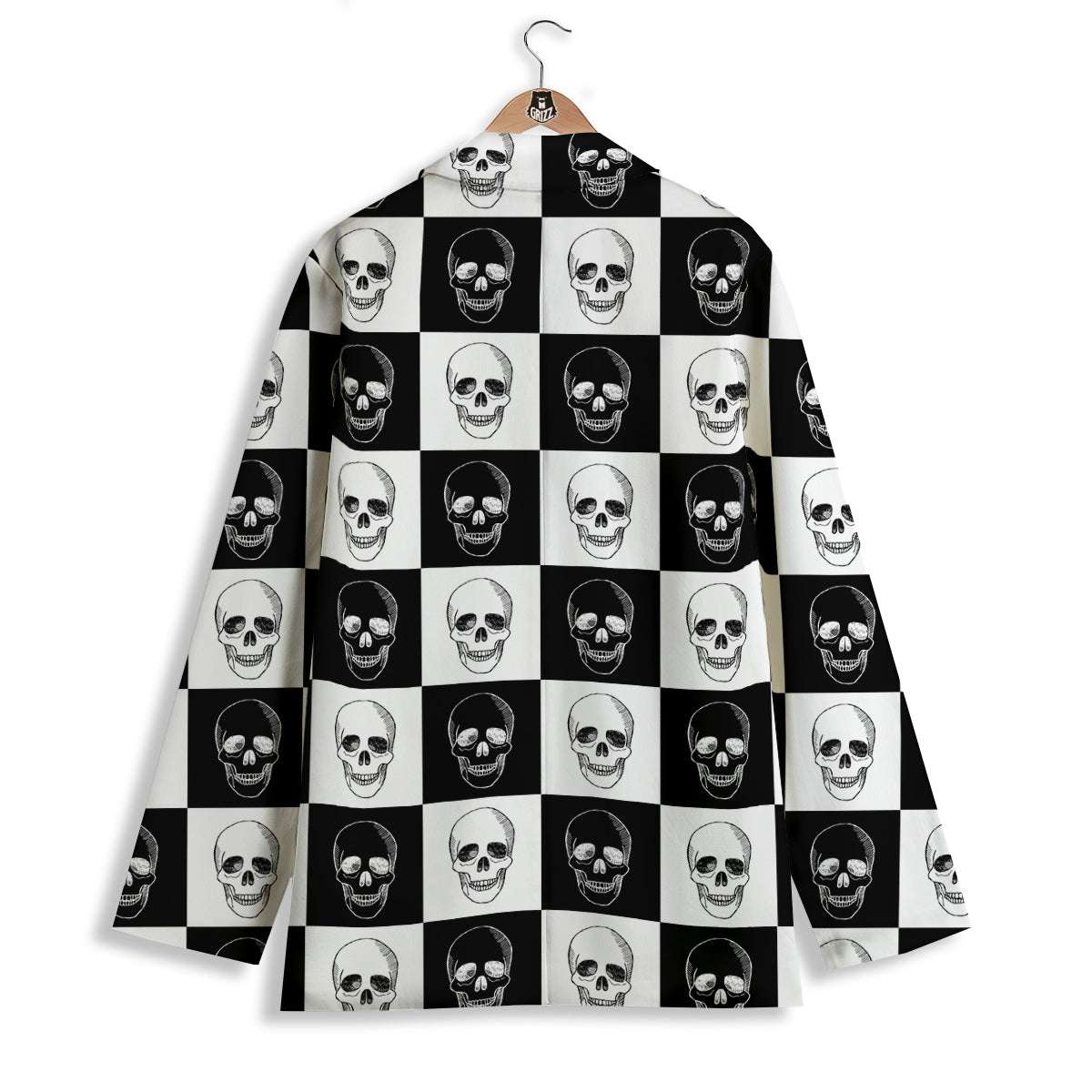 Skull Checkered Print Pattern Women's Blazer-grizzshop