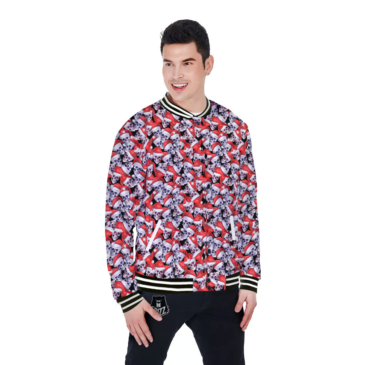 Skull Christmas Santa Print Pattern Baseball Jacket-grizzshop