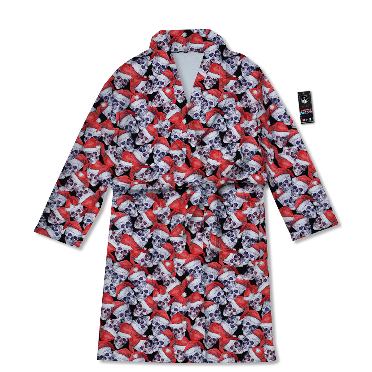Skull Christmas Santa Print Pattern Bathrobe-grizzshop