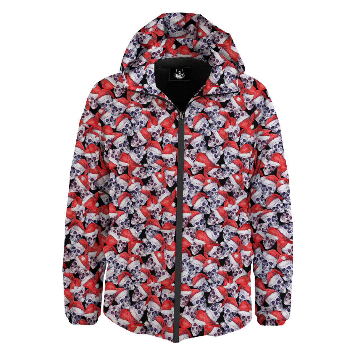 Skull Christmas Santa Print Pattern Down Jacket-grizzshop