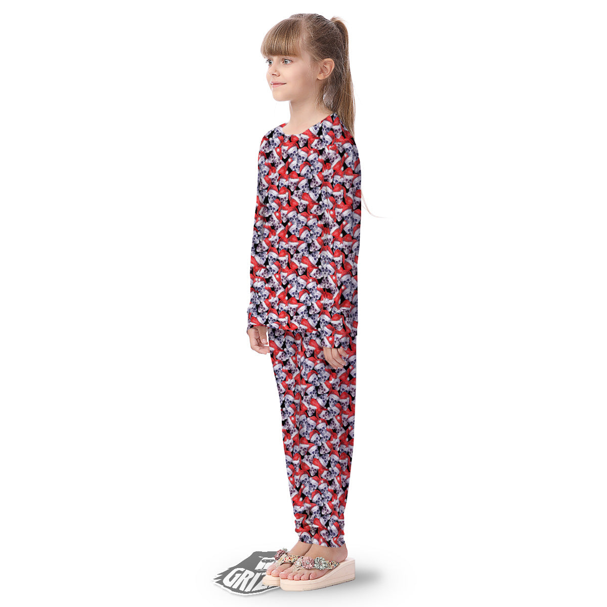 Skull Christmas Santa Print Pattern Kid's Pajamas-grizzshop