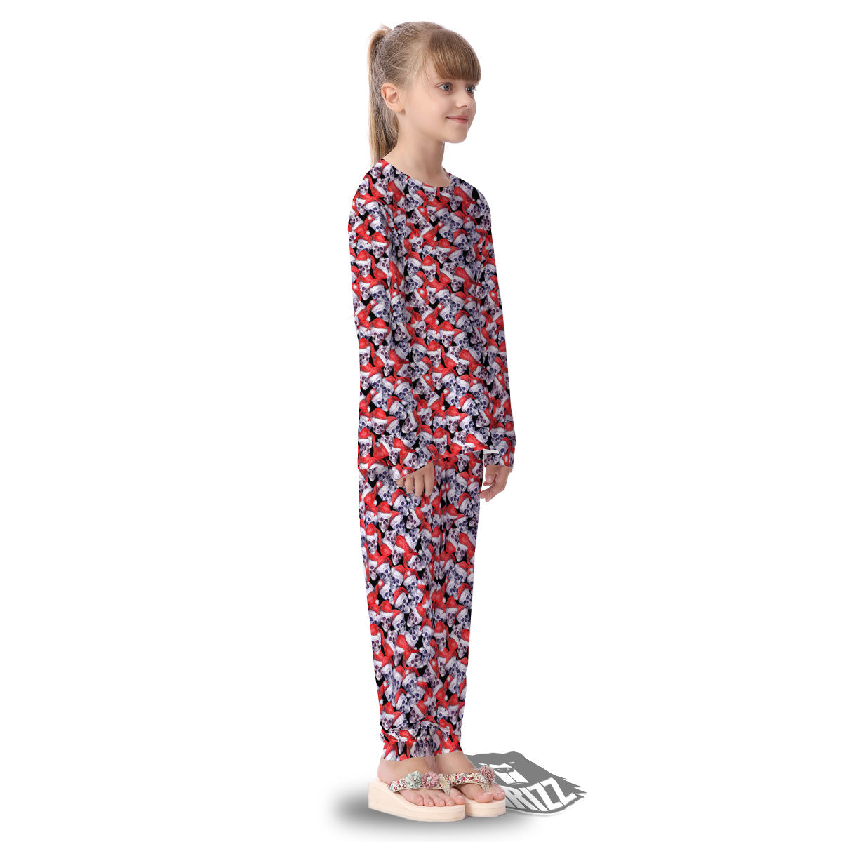 Skull Christmas Santa Print Pattern Kid's Pajamas-grizzshop