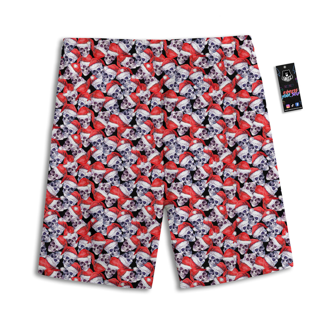 Skull Christmas Santa Print Pattern Men's Athletic Shorts