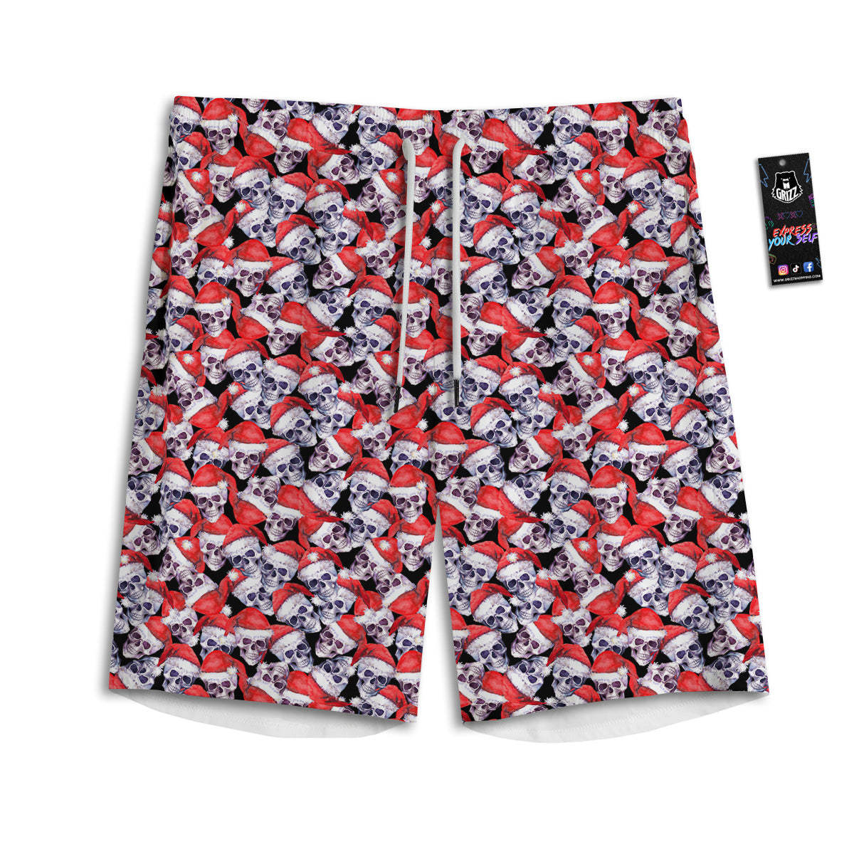 Skull Christmas Santa Print Pattern Men's Athletic Shorts