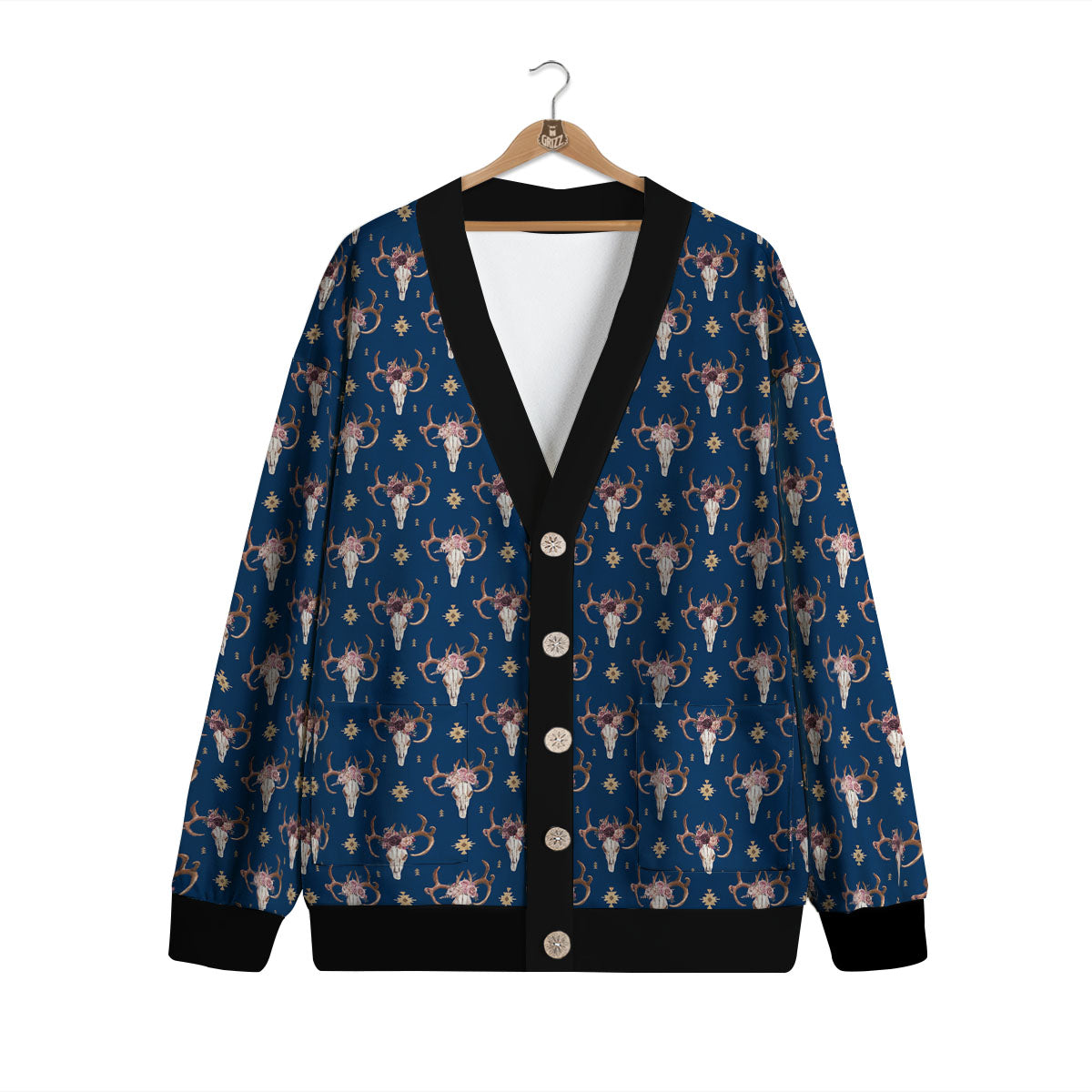 Skull Deer Boho Print Pattern Cardigan-grizzshop